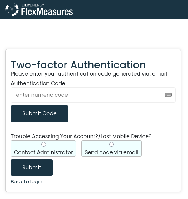 Second login step if 2FA is enabled - form for the 2nd factor code